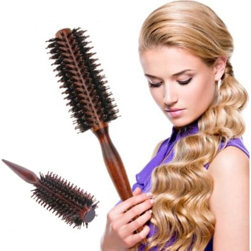 Portable Women Hair Brush Comb Round Anti-static Curly Brush Natural Bristle Wood Handle Hair Styling Comb Hairdress Tools