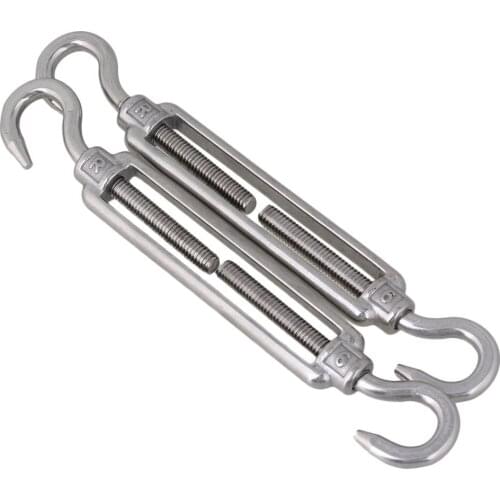 Silver 304 Stainless Steel European Style Hook & Hook M6 Turnbuckles Adjustable Wire Rope Tensioners Pack of 2