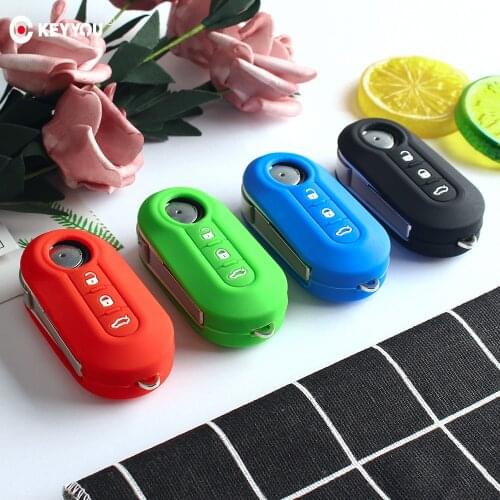 KEYYOU For Fiat 500 Grande Punto Stilo Pando Ducato Flip Folding Remote Key Shell Fob Silicone Car Key Case Cover 3 Buttons