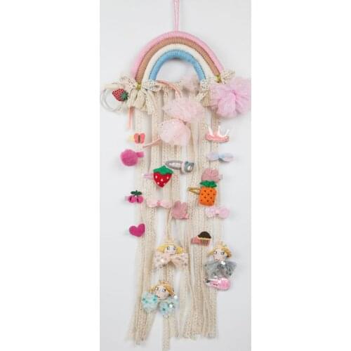 Nordic Woven Rainbow Children Hair Clips Storage Holder Headwear Organizing Strip Wall Hanging Headdress Finishing Rack