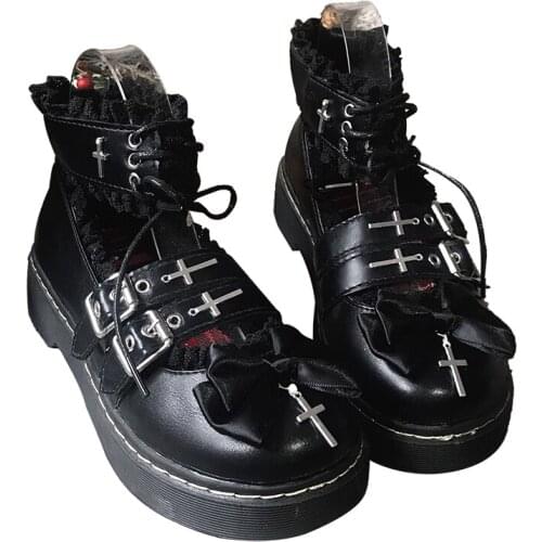 Sweet lolita shoes vintage round head Flat Platform Shoes thick bottom women shoes cute bowknot kwaii shoes loli cosplay