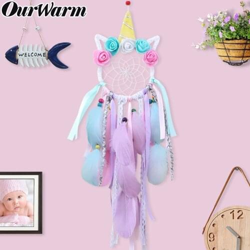 OurWarm Home Decoration Unicorn Dream Catcher Girl Bedroom Wall Accessory Handmade Baby Shower Wedding Party Favor Supplies Gift