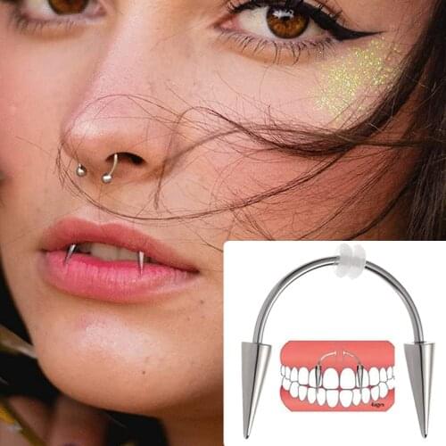 Punk Goth Lips Ring Stainless Steel Septum Piercing In Mouth Ring Puncture Earrings Hoop Nose Ring Body Piercing Jewelry