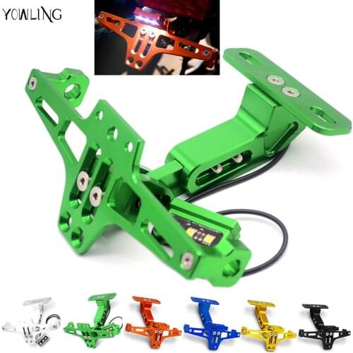 Universal Adjustable Angle Motorcycle License Number Plate Frame Holder Bracket For Kawasaki Z800 z750 z1000 ER-6N LED lights