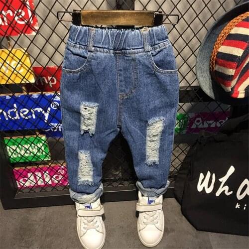 2 3 4 5 6 Years Toddler Boys Jeans Casual Fashion Hole High Quality Denim Pants For Boy Elastic Waist Baby Children Pants 2020