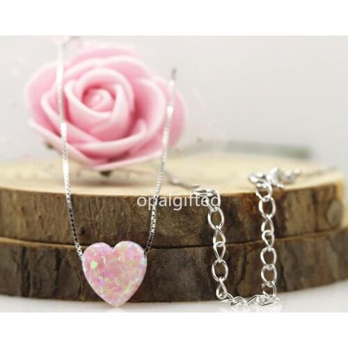 Synthetic op08 Opal heart pendant fire opal stone necklace jewelry chokers necklaces for women 925 sterling silver necklace