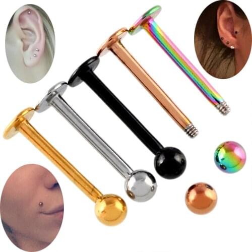 10Pcs/Set Stainless Steel Surgical Tragus Helix Bar Ball Eyebrow Nose Lip Cartilage Top Ear Studs Body Piercing Jewelry