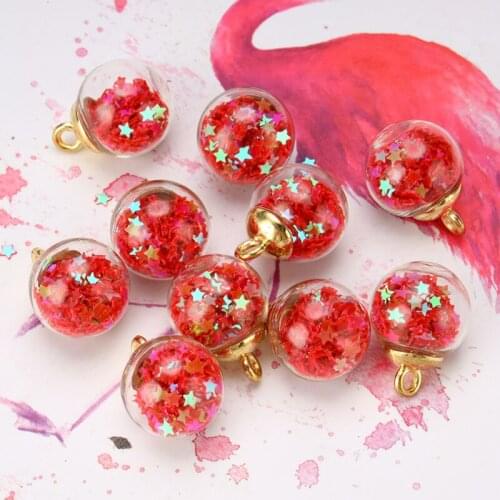10pcs/set Multicolor Crystal Glass Ball Star Charms Pendant Findings 15mm For Charms Earring Hair Jewelry Making Accessories