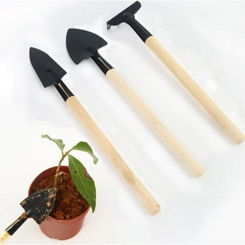 3 Pcs/Set Mini Spade Potted Plants Maintenance Black Harrow Flowerpot Tools Wooden Handle Multi Purpose Gardening Tools