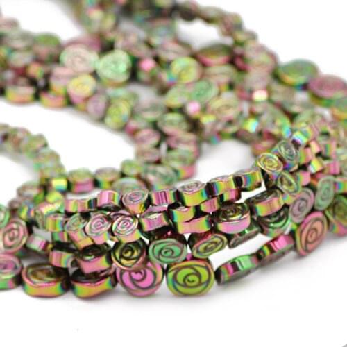 6/8/10MM Natural Stone Rose Flower Shape New Green Hematite Spacer Flat Round Loose Beads For Jewelry Making DIY Bracelet