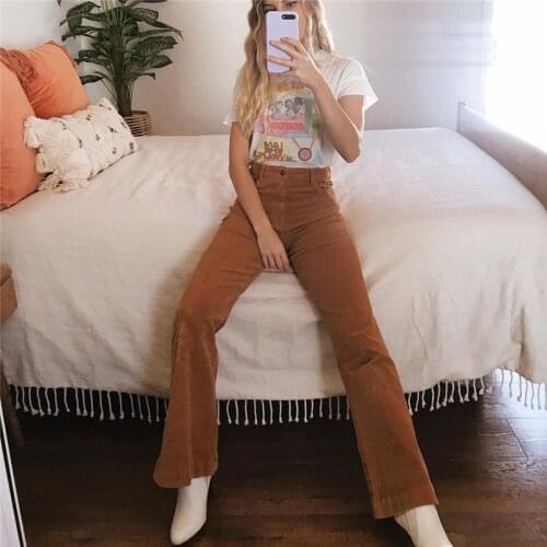 90s Women High Waisted Long Trousers 2021 Autumn Vintage Corduroy Flared Pants Fashion Y2K Khaki Brwon Joggers Streetwear