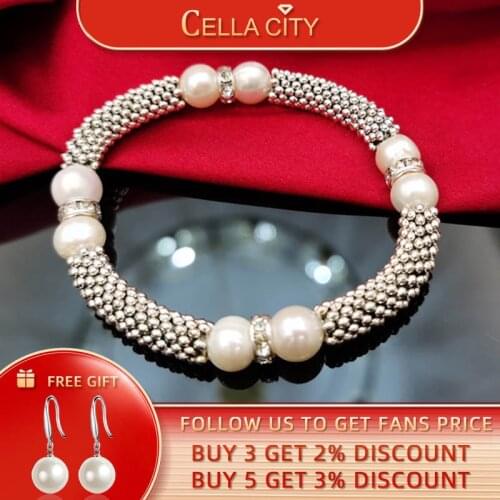 Cellacity Trendy Silver 925 Bracelet for Women Jewelry Nearround Natural Freshwater Pearl Punk Rock Party Jewelry Female Gifts