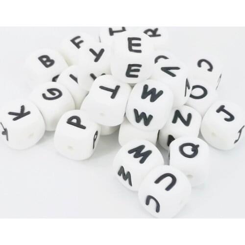 10pc Alphabet Letter 12mm Silicone Cube Teether Beads BPA Free Pacifier Chain Letters Bead for DIY Name on Bracelet Necklace Toy