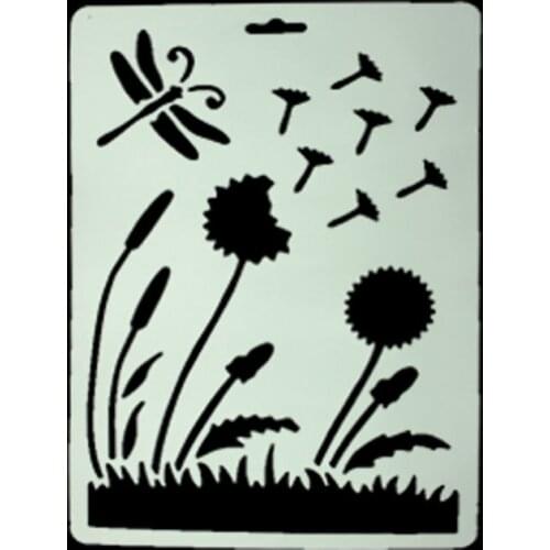 DIY Scrapbooking Dragonfly Dandelion Template Baking Kitchen Decorating Cake Stencil Spray Dandelion Template Embossing Folders