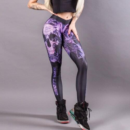 Middle Waist Elastic Leggins Sport Women Fitness Printed Skull Purple Sport Leggings For Women 2019 Yoga Pants