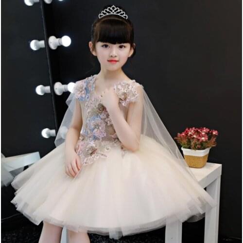 Girls Flower lace embroidery Dresses Wedding Girl Princess show Dress Girl Party Dress children Birthday Clothes for kids 2-13T