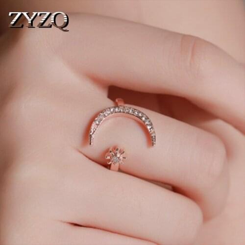 ZYZQ Fashion Romantic Star&Moon Shaped Rings For Women With Micro Paved Open Rings Cute Engagement Finger Rings Wholesale Lots