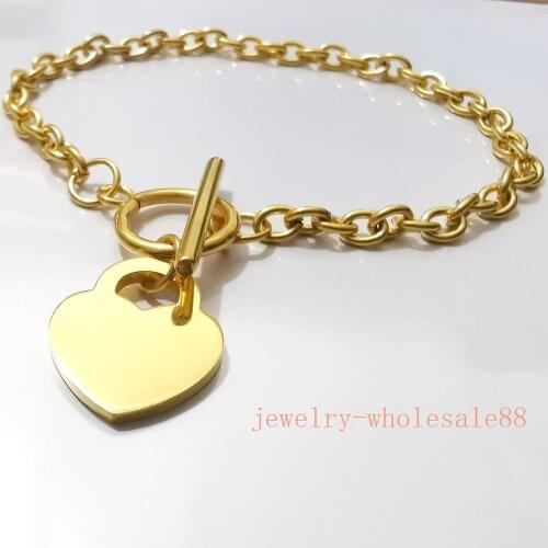 Fashion women gifts Gold stainelss steel Sweet Heart Tag Charms bracelet bangle 8.5
