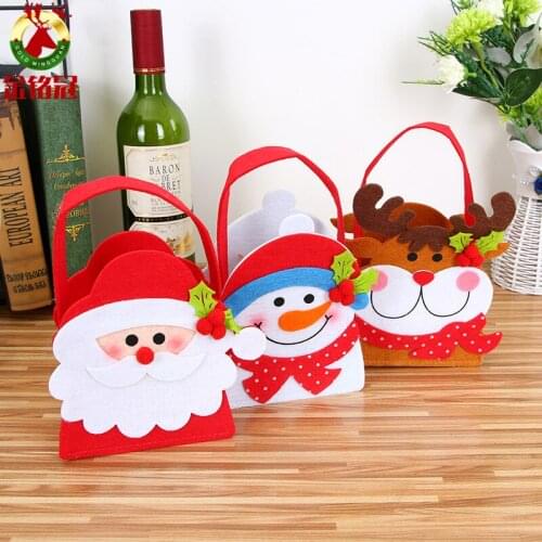 New Year Christmas Candy Bags Christmas Cloth Gift Handbag With Posted Santa Snowman Christmas Eve Apple Bag 1PC