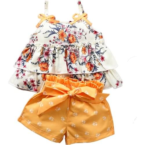 1-6Y Fashion Toddler Clothing Summer Kid Baby Girl Clothes Outfit Floral Sleeveless Ruffle Top Shorts 2pcs Set