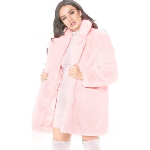 Long womens faux fur coat hot sale casual solid loose soft rabbit fur outwear female 7 color luxury teddy jacket pink thick