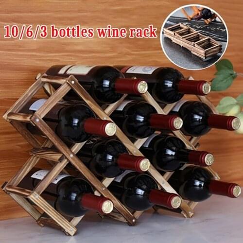 Protable Collapsible Wooden Wine Racks 3/6/10 Bottle Holder Drink Bottle Bar Display Shelf for Retro Display Cabinet