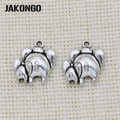 JAKONGO Antique Silver Plated Mom Elephant Charm Pendant for Jewelry Making Bracelet Accessories DIY 18x15mm 20PCS/lot