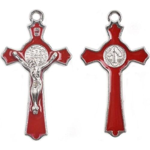 Crucifix Alloy Metal 53x29mm Jesus St Benedict High Quality Religious Catholic Cross Pendant 6pcs