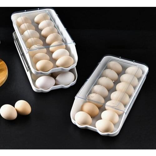 Durable Rolling Egg Box Transparent Cover Stackable Space-Saving Auto-sliding Egg Storage Holder For Home Kitchen Refrigerator