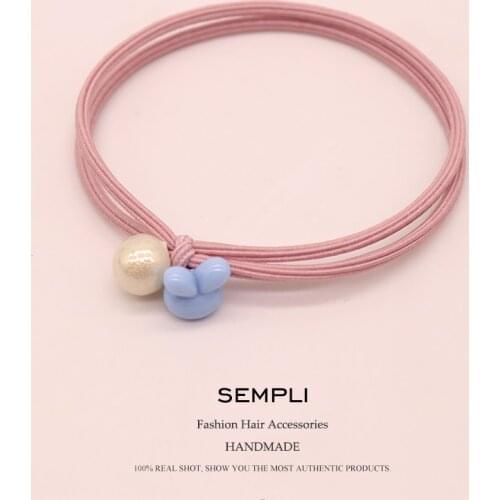 Sempli Candy Color Simple Elastic Hair Bands for Girls Cute Rabbit Pearl Childrens Rubber Bands Ponytail Holder Gum Hair Ropes