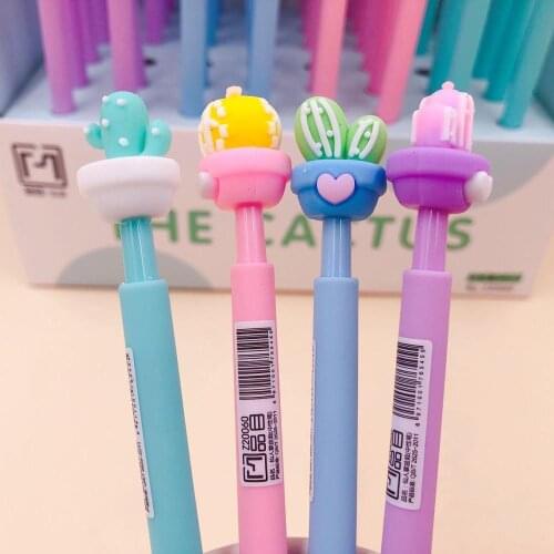 48 pcs/lot Creative Cactus Press Gel Pen Cute 0.5 mm black ink Signature Pens School Office writing Supplies Promotional Gift