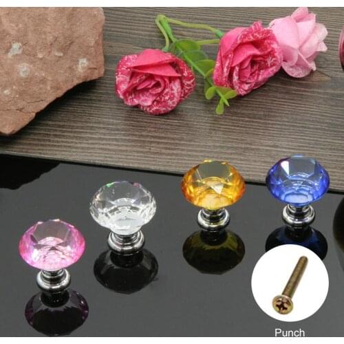 7 Colors 3x3x3cm Diamond Shape Design Crystal Glass Knobs Cupboard Drawer Pulls Knobs Door Wardrobe Handles Furniture Hardware