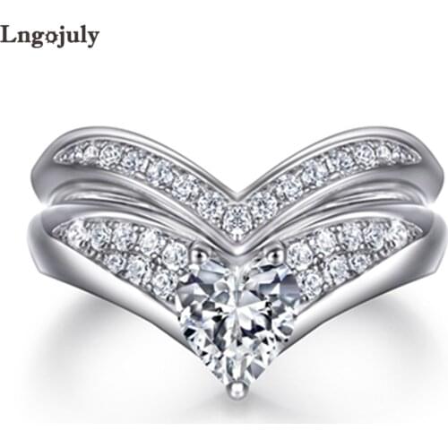 Silver Ring Set For Women 925 Sterling Silver Wedding Bride Ring Love Heart Zircon Rhinestone Ring Luxury Engagement Jewelry