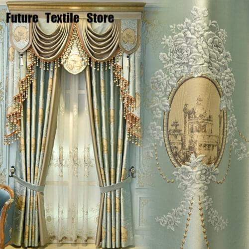 New European Style French American Curtains Living Room, Bedroom Simulation Silk Jacquard Curtain Finished Curtain Customization