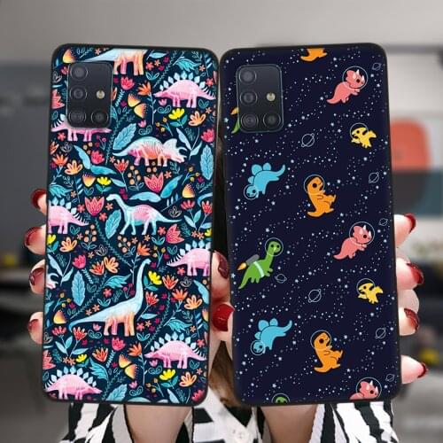 Cute Dinosaur Baby Silicone Black Case For Samsung A52 A72 A51 A71 A50 A70 A02 A12 A42 A32 A31 A21S A41 A20 A30 A40 A11 Cover