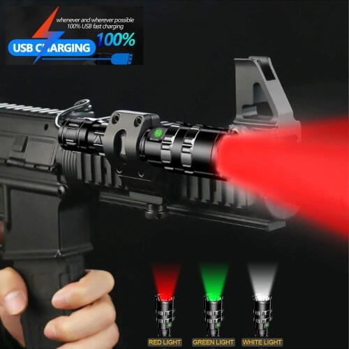 8000lm Tactical Flashlight Red/Green/White Waterproof led Torch power by 1*18650 battery as Hunting Shooting Scout Flashlight