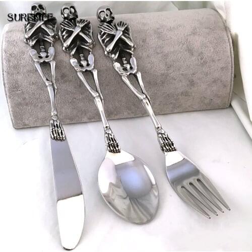 316L Stainless Steel Skull Fork/Spoon/Knife Tableware Cutlery Spoon Fork Sets Dining Forks Bento Accessories Kitchen Goods