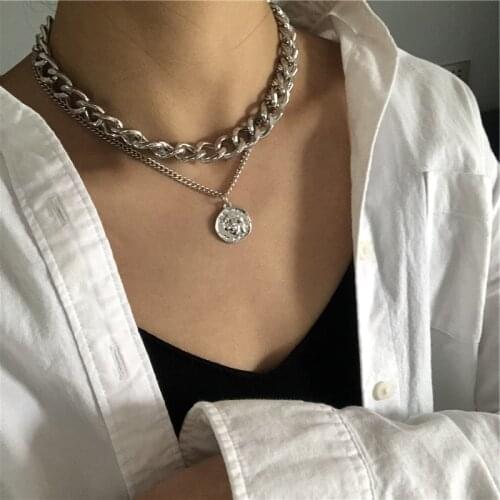 Vintage Multi-layer Coin Chain Choker Necklace For Women Gold Silver Color Fashion Portrait Chunky Chain Necklaces Jewelry