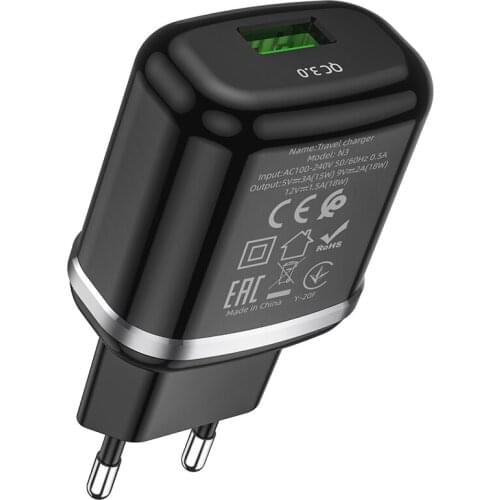HOCO N3 Special single port QC3.0 charger set USB+MicroUSB+Type-C (EU)18W Samsung Huawei Travel Charger Quick Charge
