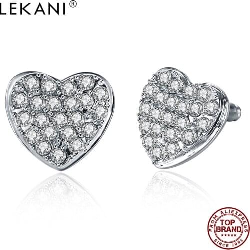 LEKANI Heart Stud Earrings For Women Pave Czech Crystal Romantic Trend All-Match Earring Wedding Jewelry Gift Send Girlfriend