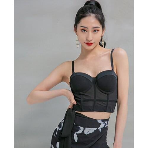 2021 Summer Latin Dance Tops Women Practice Clothes Sling Mesh Vest Dancing Underwear Adult Samba Rumba Cha Cha Costume BL6118