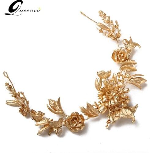 Golden color Bridal Headbands Floral Tiaras Wedding Headpiece Bridal Tiara Hair Accessories Women Hairbands Elegant Hair