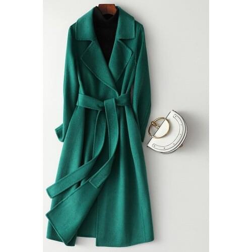 Autumn Winter New Bouble Sided Woolen Cashmere Coat Women Long Slim Wool Jacket High Quality Elegant Belt Ladies Overcoat 2278