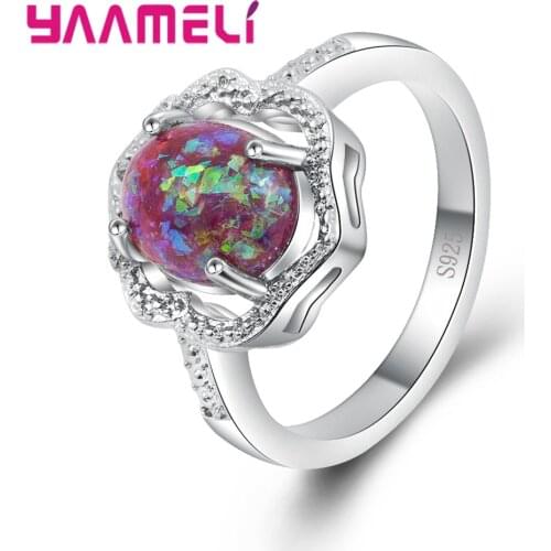 Best Selling Six Colors Options 925 Sterling Silver Finger Rings Opals Stone Accessories for Women Wedding Engagement