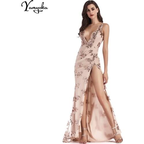 Sexy Deep V Neck Sequin Summer Dress women Evening Backless Luxury Night club Party Dresses Elegant Sling Long Maxi Dress 2020