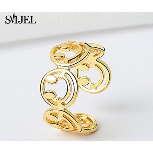 Vintage Smiling Face Finger Rings for Women Girl Punk Hip Hop Opening Adjustable Ring Weaving Rings Statement Jewelry Gift