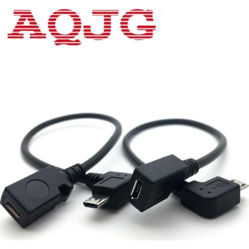 1pcs/lot 90 Degree Right Angle 5Pin Micro USB Male to Female m/f extension data sync power charge cable Cord 25cm