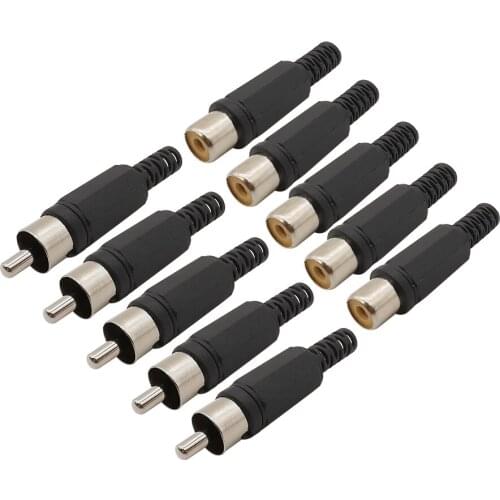 10Pcs Black Plastic RCA Male Plug / RCA Female Jack Audio Video Welding Connector