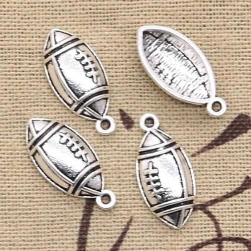 15pcs Charms Rugby Football 22x10mm Antique Silver Color Plated Pendants Making DIY Handmade Tibetan Finding Jewelry