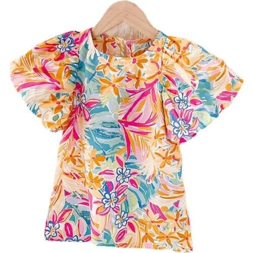 2021 Girls Summer Sweet Dress Childrens Puff Sleeve Fashion Dress Loose Cotton Flower Dress 2-7 Years Old